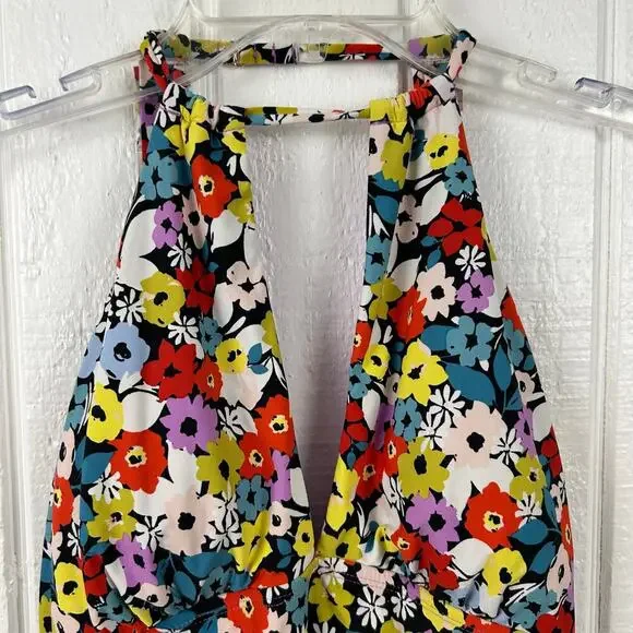 Anne Cole Floral Halter One Piece Swimsuit Keyhole Back Beach Women Size 8 - Picture 3 of 7